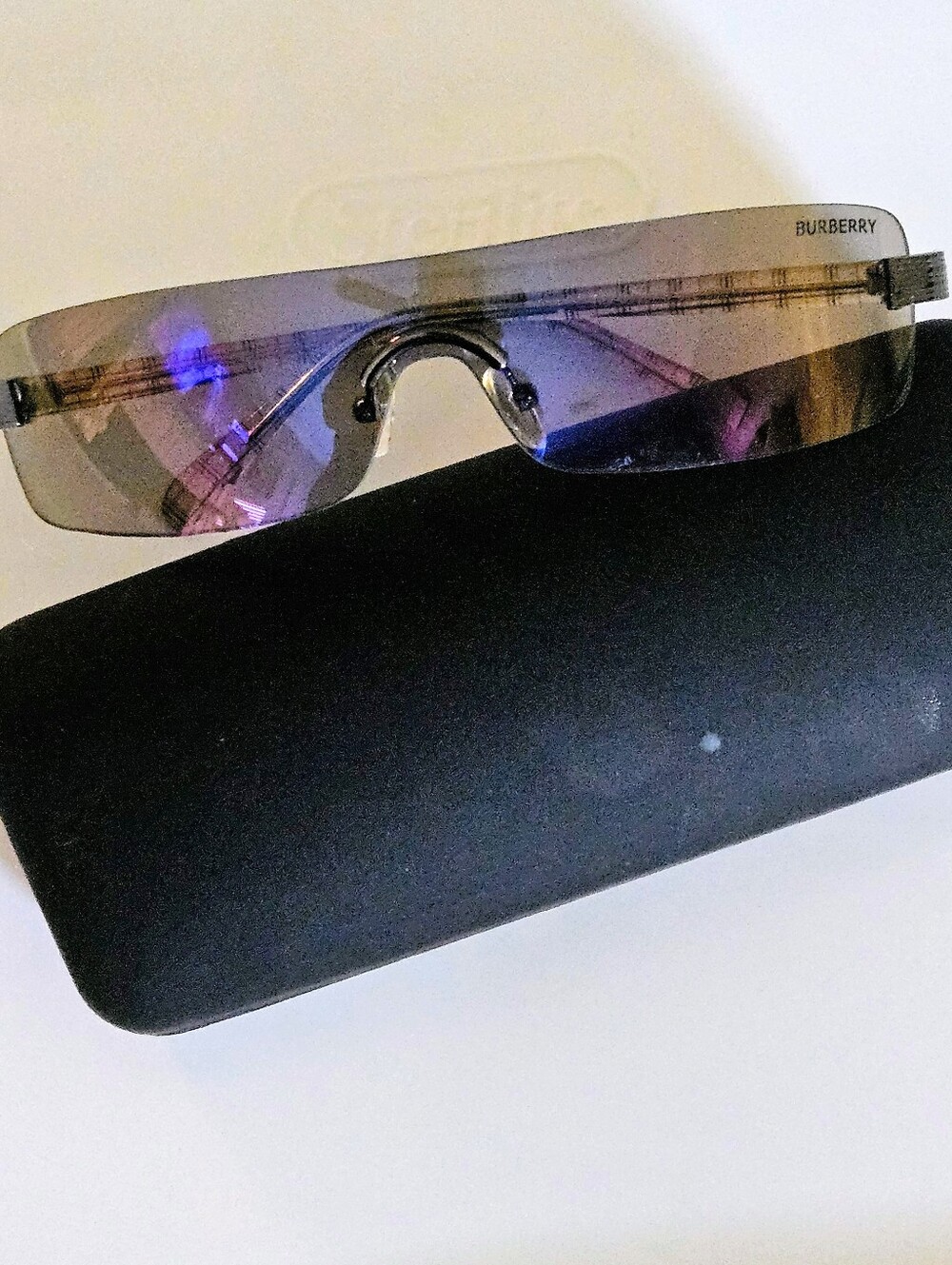 Burberry Rimless Shield Sunglasses Classic Check Tartan Arms & Case - Picture 4 of 10